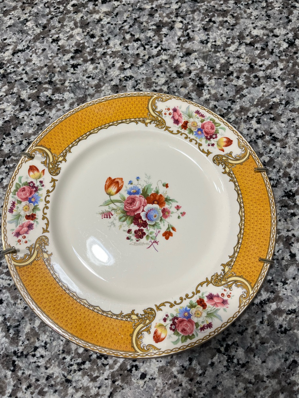 Myotts Royal Crown The Bouquet Dinner Plate Mustard Yellow